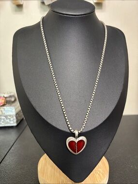 Swerte Silver-tone Necklace Enamel Red Heart Pendant